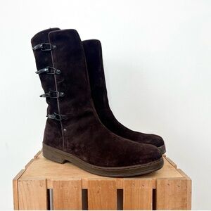 Vintage Suede Hook Closure Shearling Lined Brown Winter Apres Boots